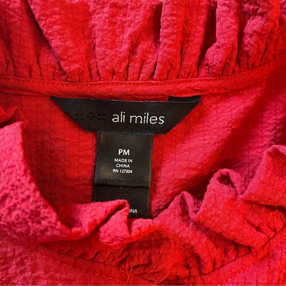 Ali Miles Red Ruffle-Neck Button Front Blouse - Picture 4 of 4